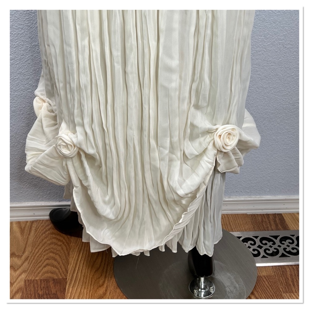 CDC Vintage Caren Desiree Maxi Dress Sz 14 Cream Polyester Floral Embellishment - Picture 8 of 11